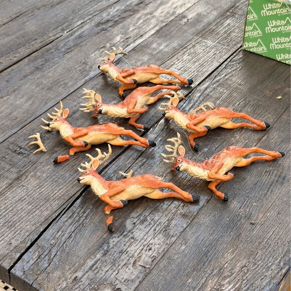 Vintage Lot of 6 Jumping Deer READ Whitetail Buck Ornaments Glitter Antlers - Picture 2 of 13